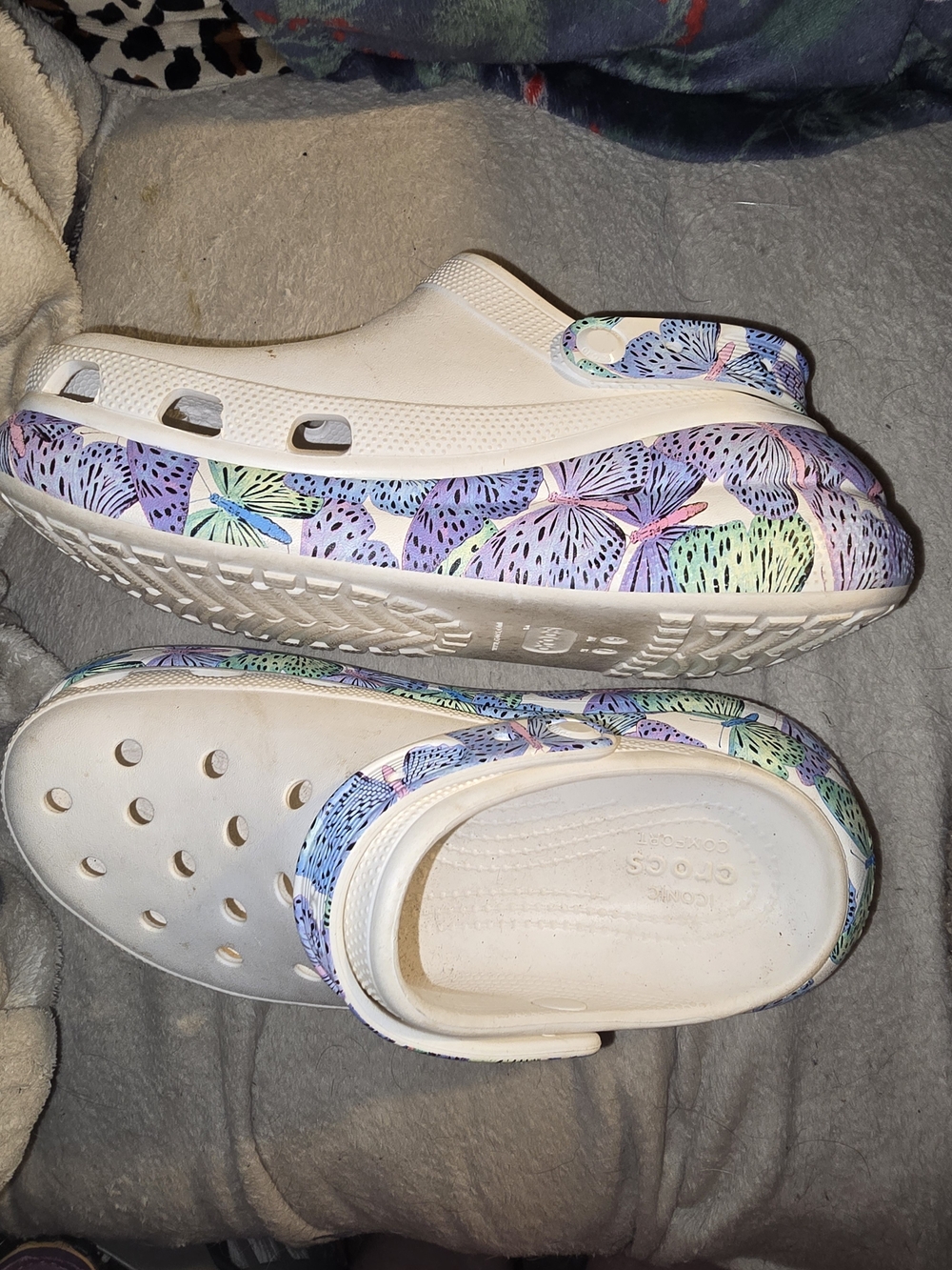 Women's White Crush Platform Crocs Sandals with Pastel Butterfly Print